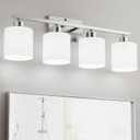 Bathroom Lights Over Mirror Brushed Nickel, Anti-Rust 4-Light Bathroom Vanity Light Fixtures, Modern 24Inches Wall Sconces E26 Base, Milky White Glass Shades, Bulbs Not Included