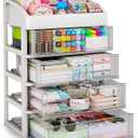 Desk Organizer with 4 Drawer Storage, Desktop Drawers Organizer for Office/School Supplies, Plastic Stationary Makeup Organizer, Desk Storage Box Organizer for Office, School, Bathroom
