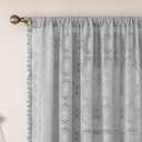 Boho Lace Curtains 84 Inches Long, Vintage Farmhouse Semi Sheer Curtain Panels with Tassel Trim for Living Room Bedroom, Light Filtering Rod Pocket Drapes, Stone Blue, 59W x 84L, Set of 2