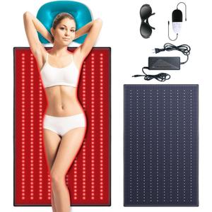 Red Light Therapy Mat with a Cozy Headrest for Enhanced Comfort: Comprised 400 Dual Wavelength (660nm & 850nm) LED Beads for Home Red Light & Infrared Therapy, 38.0''*23.6'' (Black)