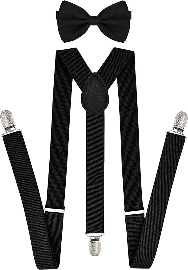 Mens Suspenders and Bow Tie Set Adjustable Y-Back Suspenders with Matching Bow Tie for Weddings and Formal Wear