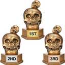 Huquary 3 Pcs Halloween Skeleton Trophies 4.53" Funny Skull Sculpture Trophy for Contest Awards Skeleton Trophy with 1st 2rd 3nd Place on Base, Tabletop Decor Halloween Prizes Party Supplies