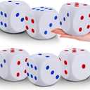 Simgoing 6 Pcs 4 Inch Large Foam Dice Giant Cube with 6 Sided Number Dots Jumbo Soft Slow Big PU Foam Stress Ball for Party Game Math Learning Props Stress Relief Gifts(Classic)
