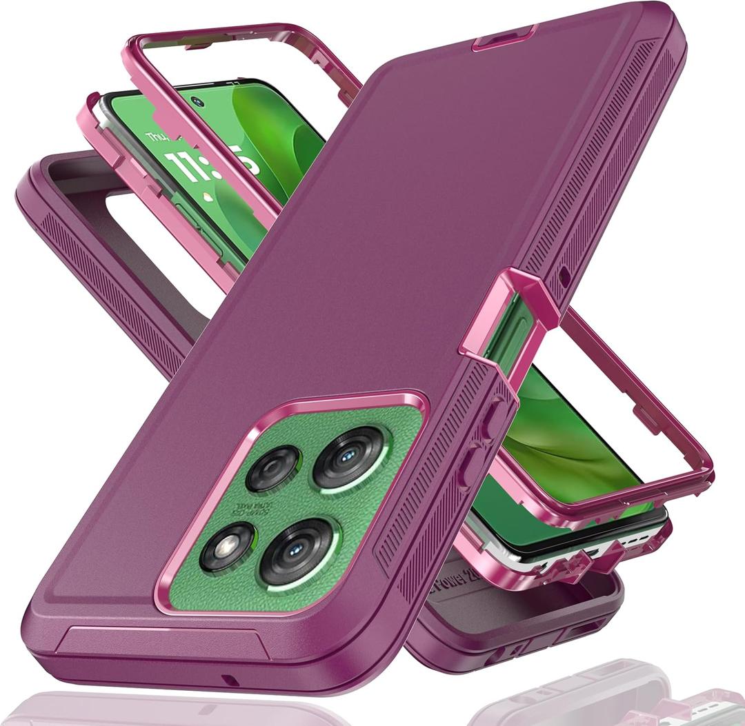 for Moto G Power 5G 2025 Case3 in 1 Shockproof TPU Hard PC Bumper Drop-Proof Shell for Moto G Power 5G 2025 6.8" Purple/Red