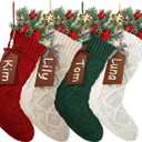 Aoriher 4 Sets Large Christmas Stockings with DIY Name Tags, 18 Inch Knitted Stockings Personalized Xmas Hanging Decorations with Name Tags for Christmas Family Decor (Red,Green,Khaki,White)