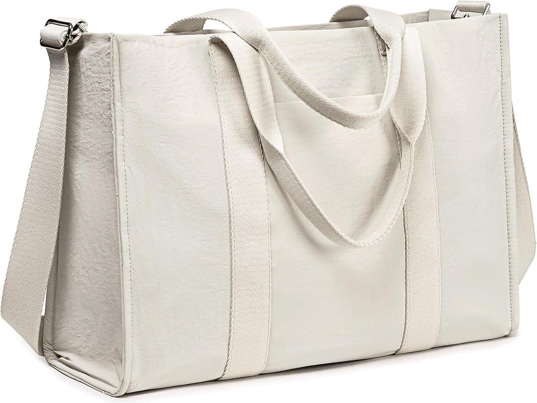 Laptop Tote Bag for Women Work 15.6 inch Canvas Shoulder Bags Computer Messenger Purse Teacher Handbag Office Briefcase (Light-Grey)