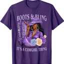 Boots and Bling its a Cowgirl Thing Purple Cowgirl Melanin T-Shirt, Ladies M