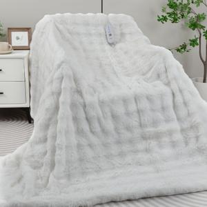 Heated Blanket Electric Throw- 50"x60" Soft Thick Bubble Electric Blanket for Sofa with 5 Heat Levels & 4 Hours Auto-Off Overheat Protection, Warm Cozy Gifts, Cream
