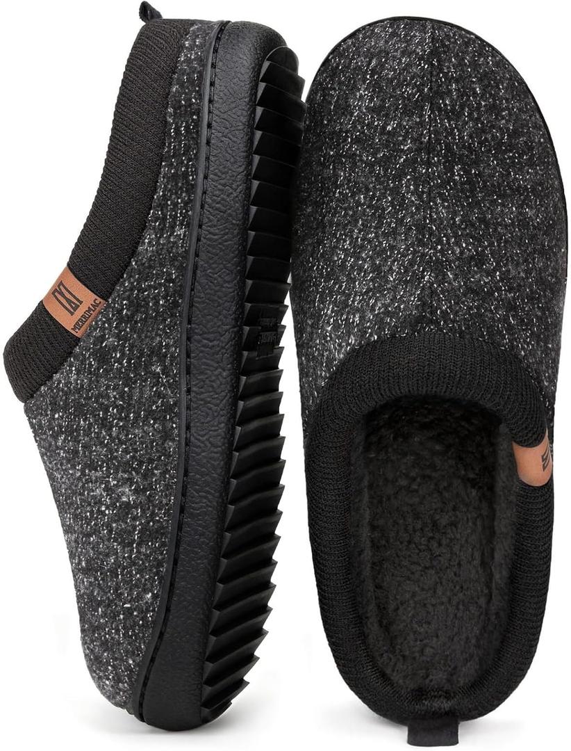 MERRIMAC Men's Slip on Slippers Comfy Memory Foam Non Slip Indoor House Shoes (10-11, Black)