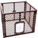 MyPet North States Petyard Passage: 4-Panel Folding Dog Playpen Indoor or Outdoor. 7 sq. ft. Puppy Playpen, Lockable Pet Door. Freestanding Play Pen Dog Gate. Made in USA. 26" Tall, Brown