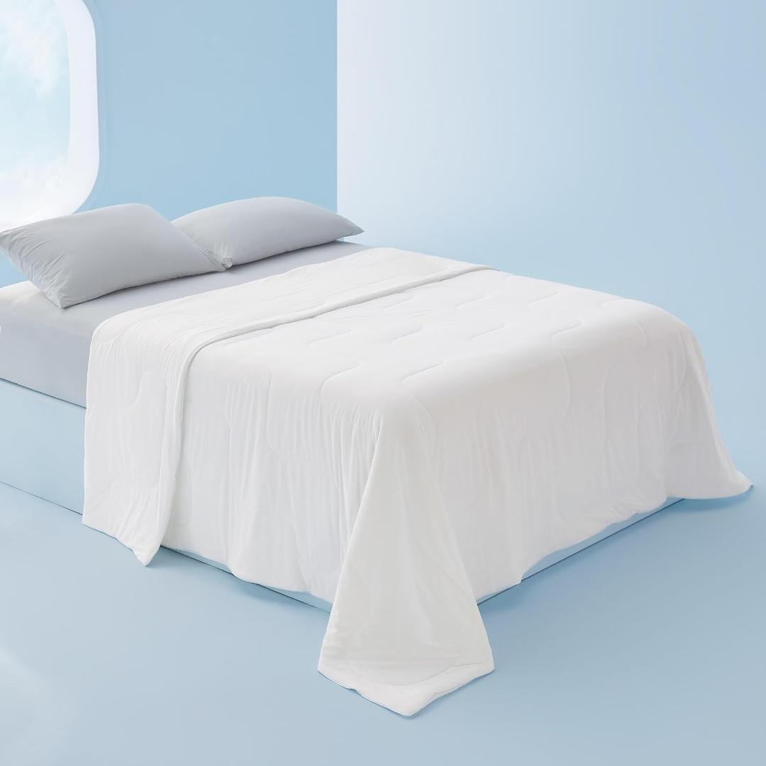 Bedsure Cooling Blankets for Hot Sleepers - Cooling Comforter, Cold Summer Blanket Queen Size for Bed, Ice Breathable and Lightweight Gift for Night Sweats, White, 90x90 Inches