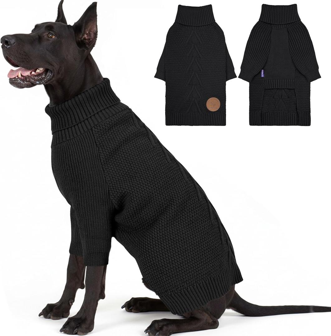 cyeollo 4XL Dog Sweater, Stretchy & Cozy Warm Dog Sweaters for Large Dogs Boy, Pullover Knit Fall Winter Sweatshirt for Giant Breed Big Dogs Clothes, Doberman Great Dane Apparel, Black XXXXL