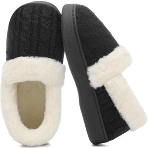 UBFEN Womens Fuzzy House Slippers Warm Bedroom Shoes with Faux Fur Lining Non Slip Memory Foam Slippers for ladies Indoor and Outdoor (7-8, Black)