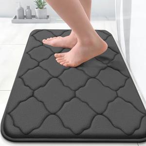 OLANLY Memory Foam Bath Mat Rug 24x16, Ultra Soft and Absorbent Bathroom Rugs, Non-Slip, Comfortable, Machine Washable Bath Carpet for Bathroom Floor, Tub, Shower and Home Decor Accessories, Black
