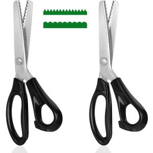 DaKuan 2 Models Pinking Shears for Crafting and Paper Cutting, Zig Zag Scissors for Fabric and Leather (5 mm Triangular and Rounded Teeth)