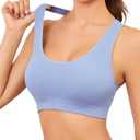 Black Sports Bras Workout Tank for Women Yoga Gym Top with Built Bra Woman Seamless Crop Fitness Racerback Bra Top (Blue, M)