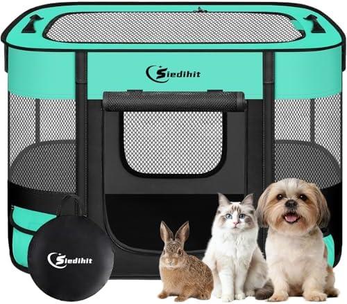 Dog Playpen,Cat Pet Puppy Pen,Portable Playpens for Dogs Indoor Outdoor Travel Camping Use,Foldable Dog Kennel Tent Crate for Rabbit Small Animals with Carrying Case (Green, Small)