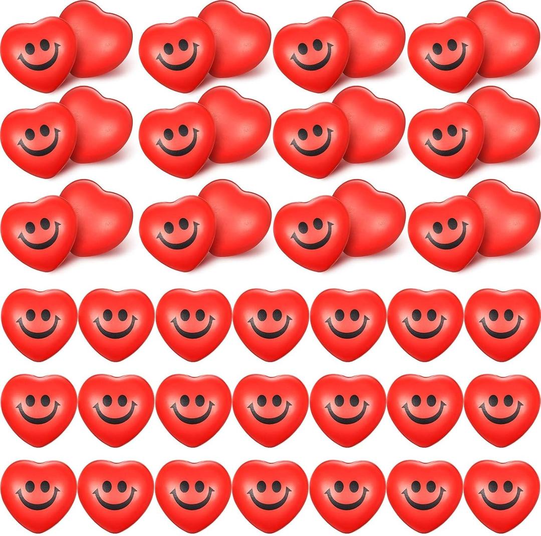 Yaomiao 48 Pcs Heart Smile Face Stress Balls Valentine's Day Red Heart Balls Smile Face Shaped Foam Ball for Valentine Party Gift Bag Fillers School Carnival Reward