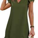 QACOHU Spring Summer Dresses for Women 2026 V Neck Cap Sleeve Ruffle Hem Smock Short Casual Beach Dress (S,  01-army Green)