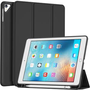 ProCase Slim Case for iPad 6th/ 5th Generation, iPad Air 2nd/ Air 1st, 9.7 Inch Soft TPU Cover Back with Pencil Holder, Auto Wake/Sleep -Black