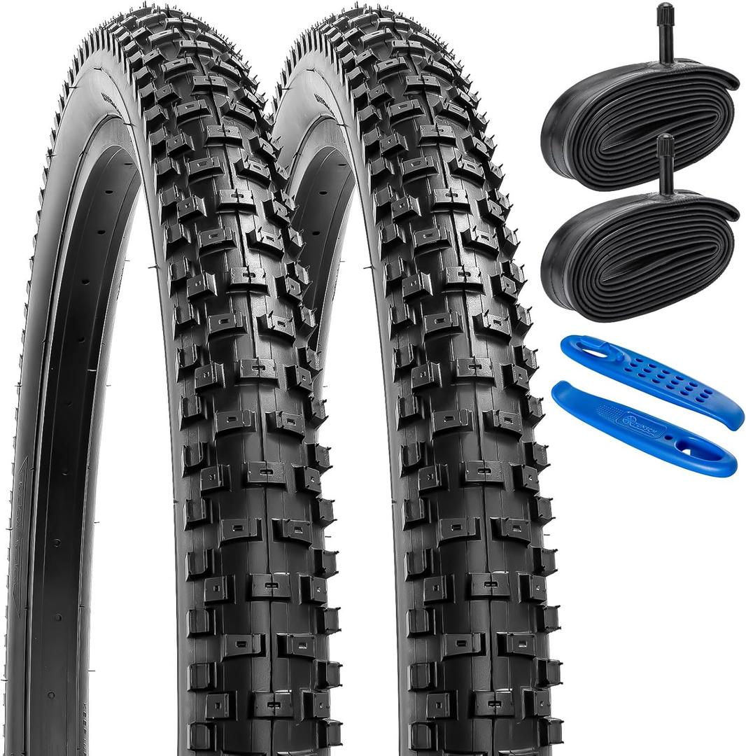 YUNSCM 24" Mountain Bike Tires 24x2.30/56-507 and 24" Bike Tubes Schrader Valve Compatible with 24x2.25 24x2.30 Bike Tires and Tubes (Y-900)