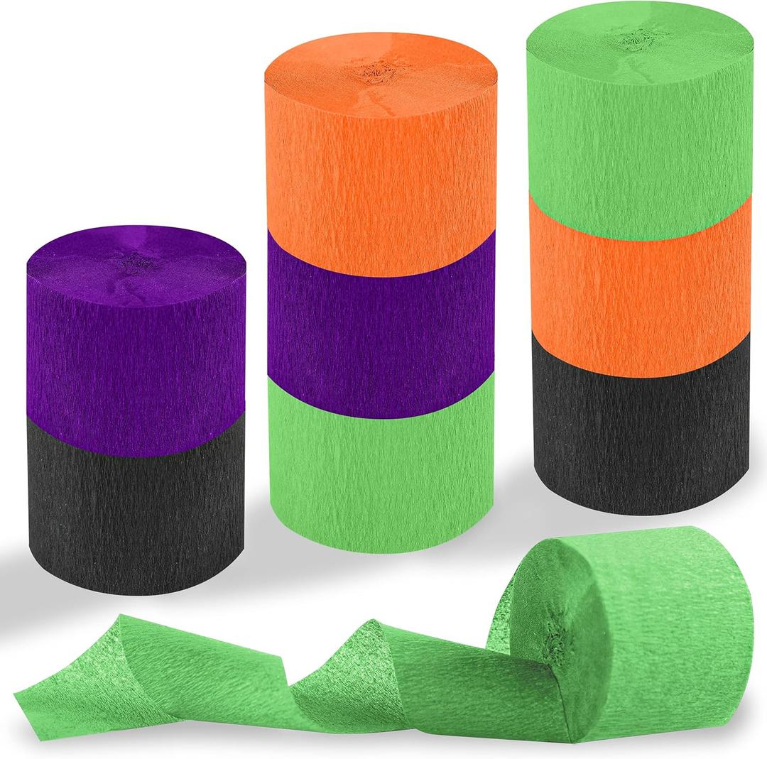 Halloween Crepe Paper Streamers 8 Rolls 656FT Party Decorations Supplies - Orange, Purple, Black, Green for Birthday, Baby Shower, Gender Reveal