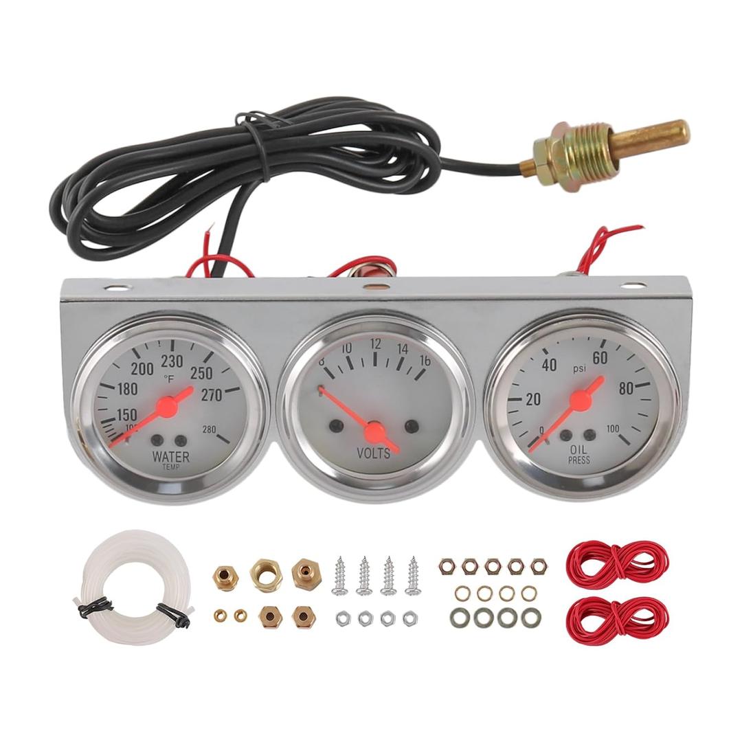 JDMSPEED 2 inch Triple Gauge Set - Oil Pressure, Water Temp, Volt Meter (Oil: 0-100 PSI, Water: 100-280F, Volt: 8-16V) - Fits GM, Ford, Mopar & More