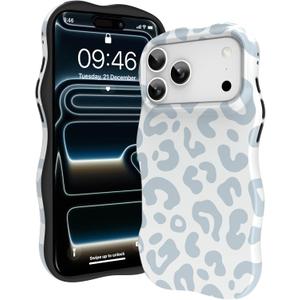 ZIYE Wave Design for iPhone 17 Pro Max Case, Cute White Leopard Pattern for Women Girls Men 2 in 1 Shockproof Bumper Scratch Resistant Protective Cover