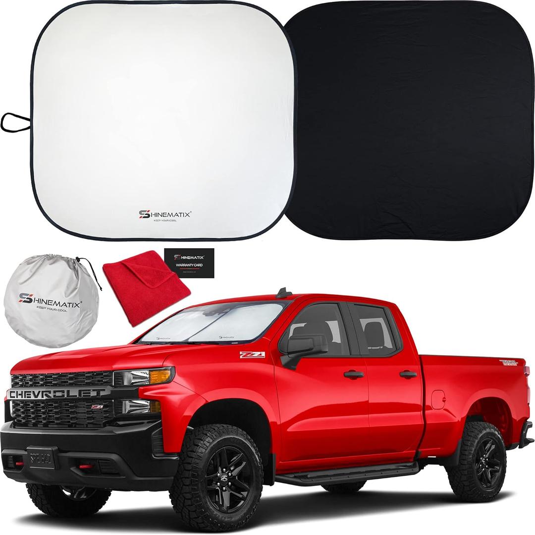 2-Piece Windshield Sunshade - Foldable Car Front Window Sun Shades For Most Sedans SUV Truck - Best 210T Reflective Material Blocks 99% UV Rays and Keeps Your Vehicle Cool (Standard/Medium)