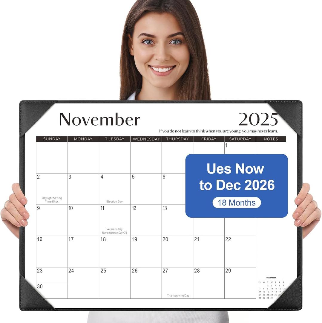 Gannyfer Desk Calendar 2026 with Desktop Mat, Simplified Large 22" x 17" Desktop Pad Calendar, 18 Month Desk Calendar, Use Now to Dec 2026, Office Supplies Perfect for Home School and Office - Black