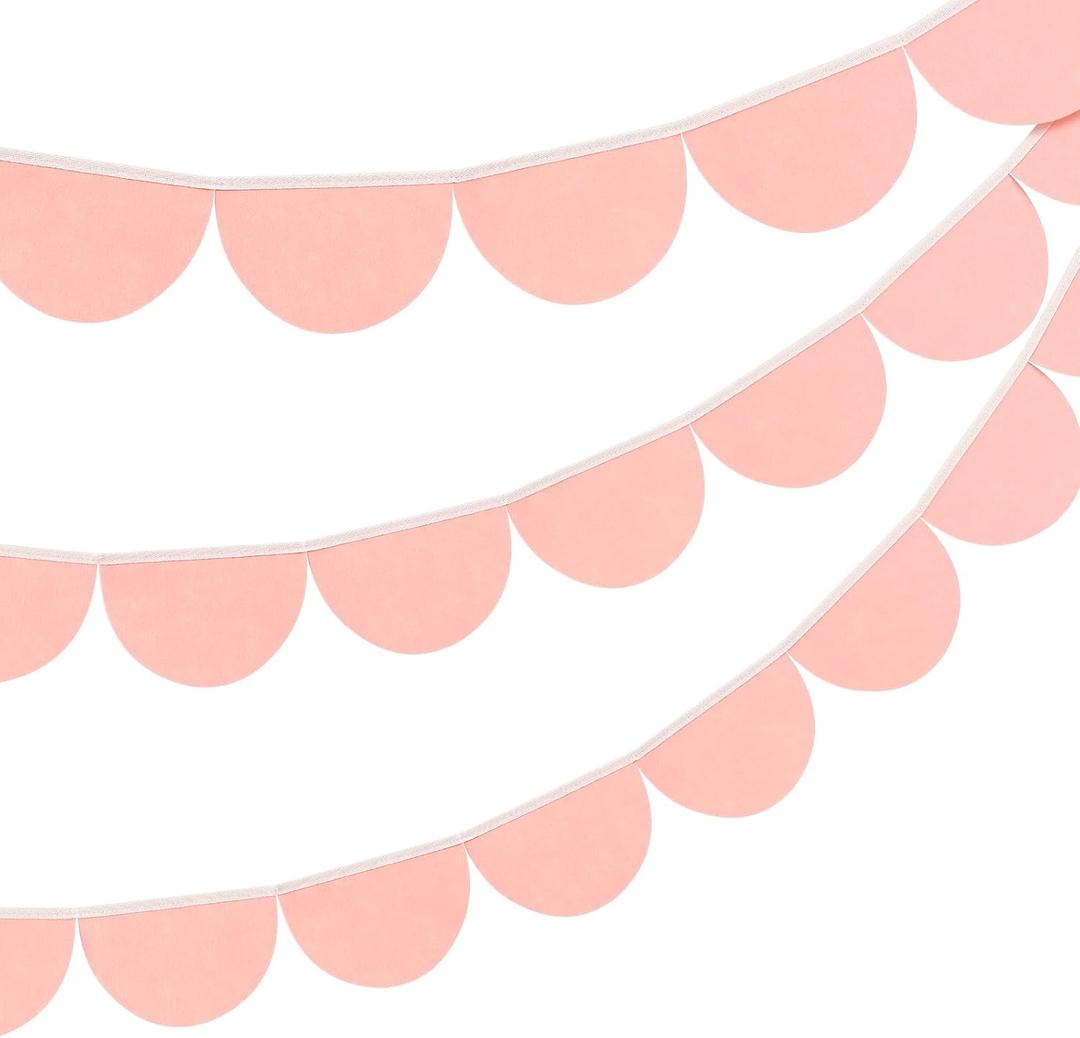 VitalCozy 2 Pcs Felt Peach Color Scallop Pennant Banner 13 feet Party Garland Including Excess Cord Happy Birthday Baby Shower Wedding Nursery Classroom Decorations