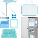 12 Pcs Locker Organizer and Decorating Kit, First Day of School Essentials for Girl Marble Print Whiteboard with Markers Locker Shelf Plush Area Rug String Light Mirror Magnetic Cup and Magnet (Blue)