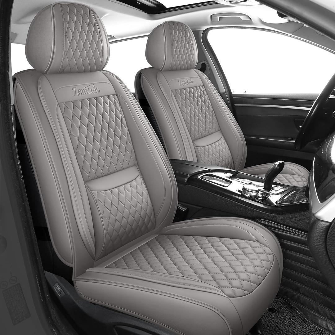 Front Car Seat Covers for SUV,2PCS,3D Design with Lumbar Support Waterproof Nappa Leather Automotive Seat Covers&Accessories for SUV Truck Sedan, Style2 Gray