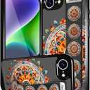 Compatible for iPhone 16e Case Cute with Strap Stand Finger Kickstand, Designer Cool Silicone Cases Funda Cover - Orange Flower Mandala