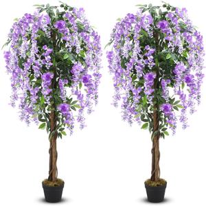 Thiccywoov 2 Pack 5ft Artificial Wisteria Tree Tall Fake Tree with Cement Base Pot Faux Floor Plant Decoration for Indoor Outdoor Home Office Housewarming Gift