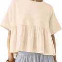 Ziesexy Oversized Babydoll Tops for Women Casual Short Sleeve Crewneck Peplum Shirt Loose Fit Summer T Shirts Yellow (L)