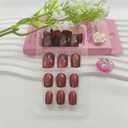 4 x Short Press on Nails Square Fake Nails with Cat Eye Designs Brown Nails Press ons Glossy Glue on Nails Fall Acrylic Nails Daily Wear Simple False Nails Artificial Stick on Nails for Women 24Pcs