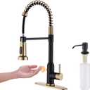 Touchless Kitchen Faucet KEER Smart Motion Sensor Hands Free Single Handle Spring Kitchen Sink Faucet with Pull Down Sprayer,Matte Black Gold
