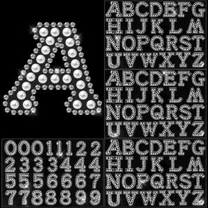 107 Pcs Pearl Rhinestone Self Adhesive Stickers 3 Sheets A-Z Glitter Letter Stickers and 1 Sheet 0-9 Number Stickers Bling Crystal Alphabet Sticker for DIY Crafts (White+White) (2 inches)