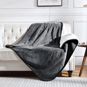 Waterproof Blanket for Bed Couch Sofa, Soft Liquid Pee Proof Pet Blanket for Dog Puppy Cat, Reversible Sherpa Fleece Furniture Protector (Dark Grey, 50x60 inches)