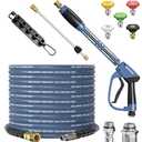 HiPrewaPro Pressure Washer Gun and Hose Kit, 4800PSI Steel-Braided & Durable - Flexible & Kink-Resistant Power Washer Hose 50 FT with 3/8" Swivel Quick Connector and M22 14mm Adapters Replacement