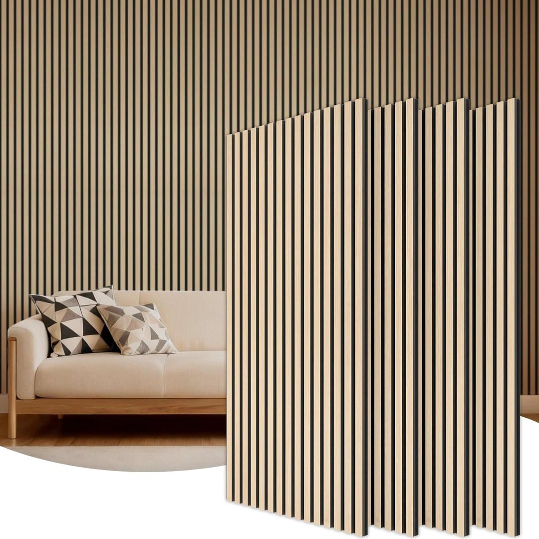 TONOR Wood Wall Panels for Interior Wall Decor, 4 Pack 47.2" x 23.6"(31ft) Wood Slat Acoustic Panels, Soundproof Wall Panels for Noise Cancelling and Decoration, Living Room, Bedroom, Office, Oak