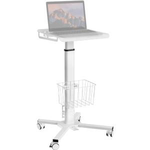 ONKRON Mobile Laptop Cart on Wheels, Load up to 17.6 lbs, Standing Rolling Desk Adjustable Height, Portable Workstation for Laptop/Small Computer Cart for Couch, Home, Office White