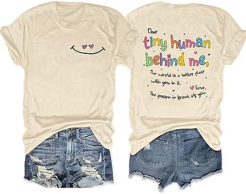 Teacher Shirts Women Dear Tiny Human Behind Me The World is a Better Place with You Inspirational Tshirt Casual Tee Top, XL Ecru Teacher Shirts Women Dear Tiny Human Behind Me The World is a Better Place with You Inspirational Tshirt Casual Tee Top, XL Ecru