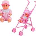 Baby Doll Stroller Set,Girls Toy Doll Stroller Pram Dolls Buggy,Baby Doll Pushchair for Girls Children Dolly Pram Toy Pushchair (Pink)