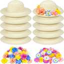 90 Pcs DIY Straw Hats 10 Pcs Tea Party Hats for Girls and 80 Artificial Flowers for Tea Party Birthday Decoration
