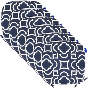 SleepMan Outdoor 17"x16" Chair Cushions with Ties Set of 4, Water Resistant All Weather U-Shape Seat Pads for Patio Garden Furniture Indoor Fade Resistant Patio Cushions (Blue Geo)