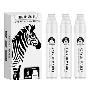 BIGTHUMB Thick White Jumbo Poster Markers: 3 Pcs 15mm Wide Tip Large Acrylic Paint Pens Big Permanent Markers Calligraphy Marker for Rock Painting, Sign, Canvas, Glass, Wood, Ceramic