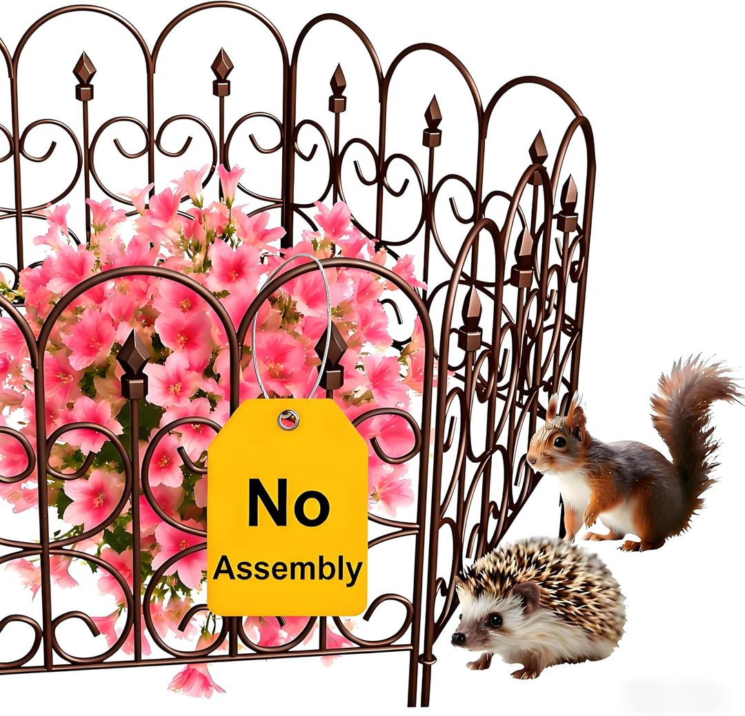 AMAGABELI 5 Panels 32in(H)10ft(L) Decorative Garden Fences and Borders for Dogs No Dig Rustproof Metal Fence Panels Garden Edging Border Animal Barrier Fencing for Flower Beds Yard Patio Decor Brown