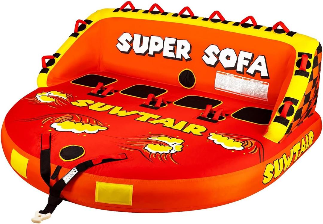 SUWTAIR Towable Tubes for Boating,Pull Tube, Super Sofa Tubes for Boats,Inflatable Boat Tube,Front&Back Tow Points w/Heavy-Duty Thick Nylon Cover for Water Sports (4)